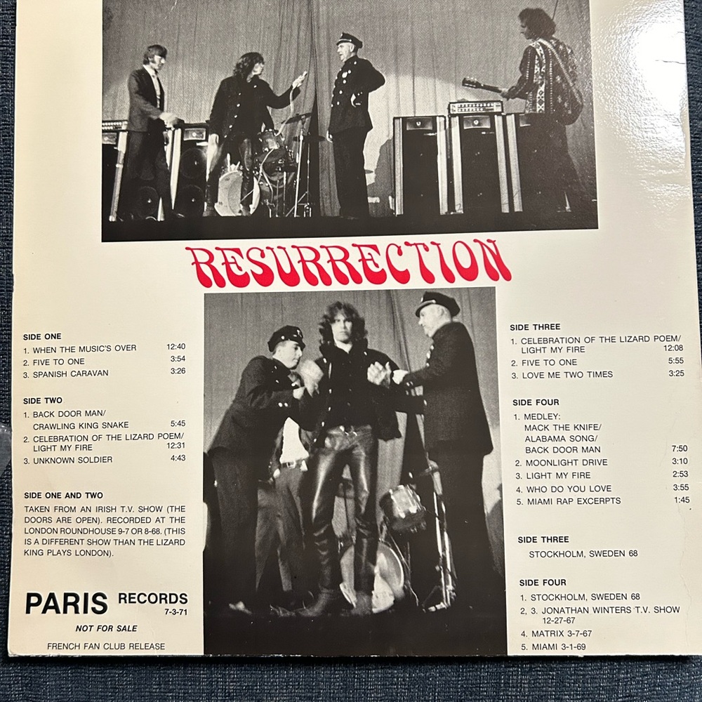The Doors Jim Morrison, Resurrection, French Fan Original Double Vinyl, Paris. - Picture 2 of 9